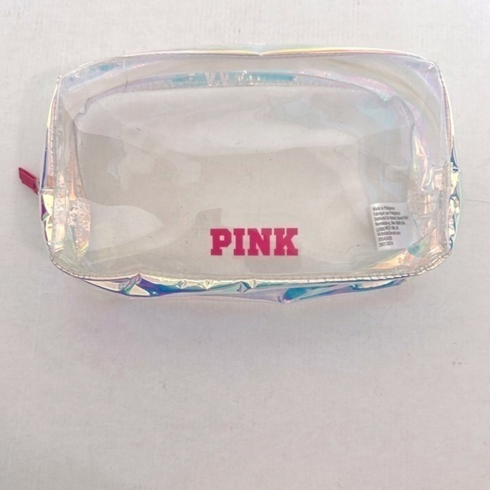VICTORIAS SECRET PINK Iridescent Clear Makeup Bag NWOT
